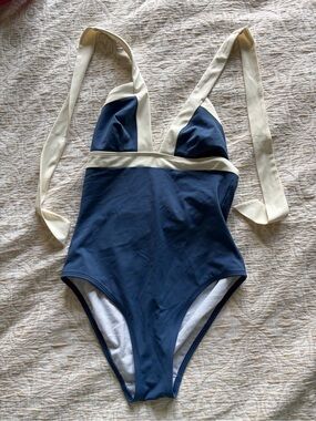 Boden Navy and Cream One-Piece Swimsuit